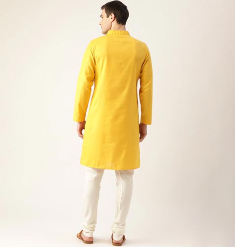 Men Mustard Yellow Solid Straight Kurta